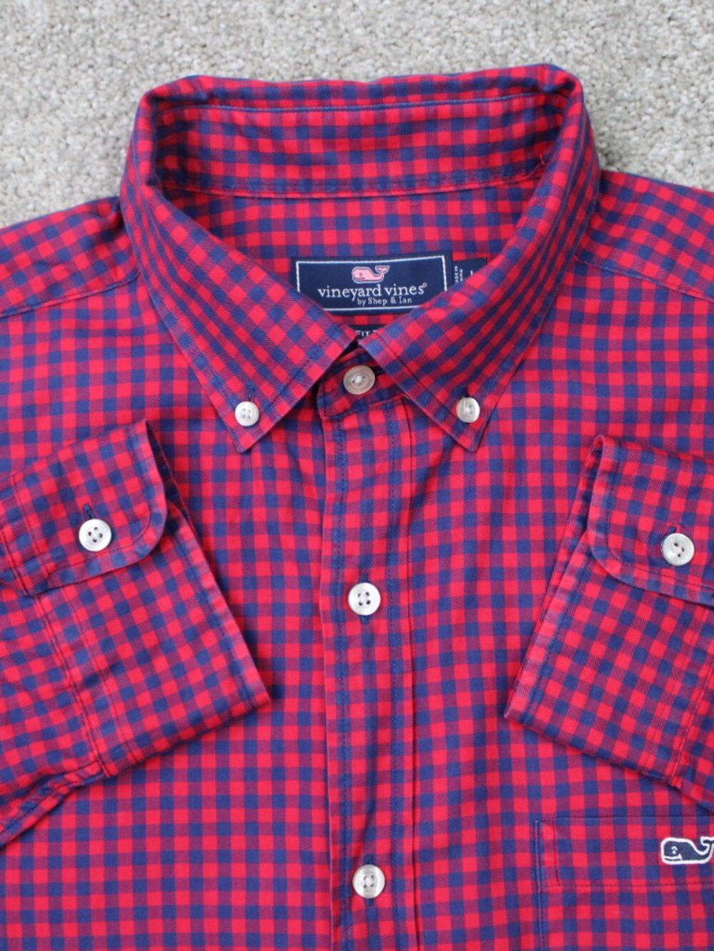 Vineyard Vines Shirt Mens Large Pink/Blue Gingham Classic Fit Tucker Long Sleeve